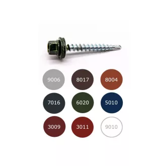   Spojovací skrutka (so zúženým vrtákom) s EPDM podložkou, lakovaná RAL 3009, 4,8 x 35 mm