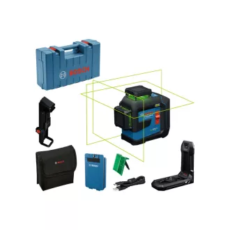   BOSCH Krížový zelený laser GLL 80-33CG v kufríku (1 x 3,0 Ah akumulátor + USB-C kábel) IP65