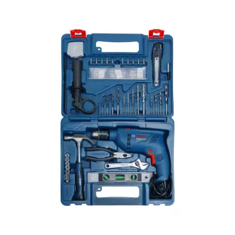   BOSCH Príklepová vŕtačka GSB 600 + 100 dielna sada príslušenstva v kufri / 600 W