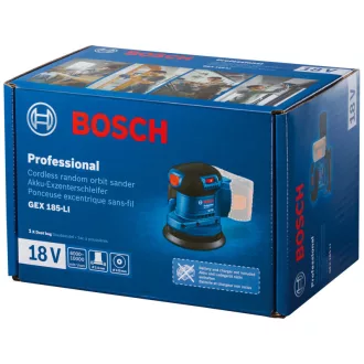   BOSCH Akumulátorová vibračná brúska 125 mm GEX 185-LI v kartónovej krabici (bez batérie a nabíjačky)
