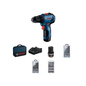   BOSCH Aku skrutkovač GSR 12V-30 v taške + sady príslušenstva (2 x 2,0 Ah batéria + rýchlonabíjačka)