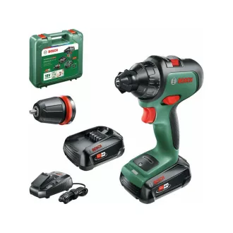   Akumulátorová vŕtačka BOSCH AdvancedDrill 18 + adaptér na skľučovadlo (2 x 2,5 Ah batérie) v kufri