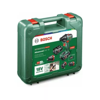   Akumulátorová vŕtačka BOSCH AdvancedDrill 18 + adaptéry (2 x 2,5 Ah batérie) v kufri