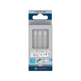   BOSCH PRO Sada suchých diamantových vŕtacích koruniek 3 kusy (6 / 6 / 8 x 66 mm) valcový upínací systém