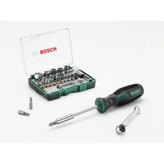  BOSCH Súprava račňového bitu a nástrčky 27 dielov + skrutkovač
