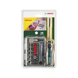   BOSCH Súprava račňového bitu a nástrčky 27 dielov + skrutkovač