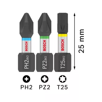   BOSCH PRO Nárazníkový bitový set PH2/PZ2/T20/25/30x5db x 25mm v krabičke Tic Tac 1/4" Hex (25 ks)