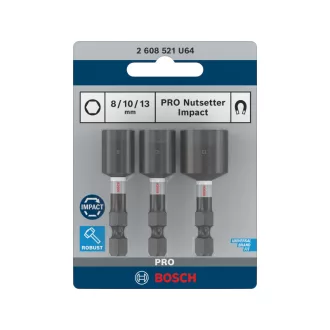   BOSCH PRO Impact skrutkovačová sada, 3 dielna, 50 mm (8 / 10 / 13 mm) 1/4 Hex