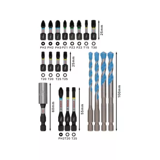   BOSCH PRO Impact bit a súprava univerzálnych vŕtacích hriadeľov 20 kusov 1/4 Hex