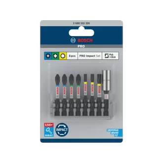   BOSCH PRO Sada bitov 8 r. 50 mm + držiak (PH2 x 2, PZ2 x 2, T20, T25, T30) Pick & Click