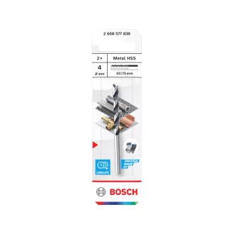 BOSCH Skrutkový vrták 4,0 x 75/43 mm HSS DIN 338 (2 ks)