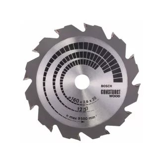   BOSCH Pílový kotúč na drevo 160 x 20/16 x 2,6 mm / 12T Construct Wood