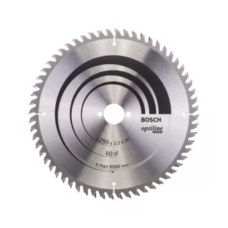   BOSCH Pílací kotúč na drevo 250 x 30 x 3,2 mm / 60T Optiline Wood ATB / KW