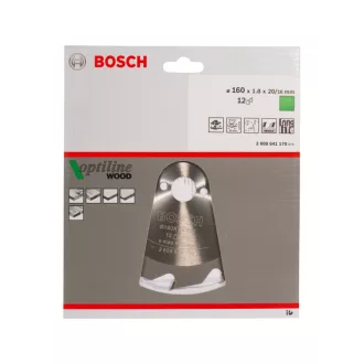   BOSCH Pílový kotúč na drevo 160 x 20/16 x 1,8 mm / 12T Optiline Wood ATB