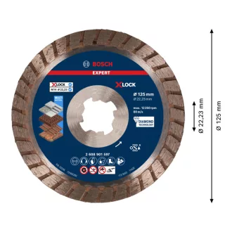   BOSCH EXPERT Diamantový rezací kotúč 125 x 2,4 x 12 x 22,2 mm turbo Multi Material X-LOCK (oSa)