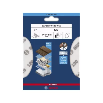   BOSCH EXPERT W480 Pracovná brúsna mriežka 140 x 115 mm /P120 (2 ks)
