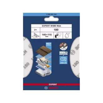   BOSCH EXPERT W480 Brúsna sieť prateľná 140 x 115 mm /P180 (2 ks)