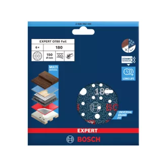   BOSCH EXPERT O780 Brúsny kotúč na suchý zips 150 mm / P180 s keramickými zrnami (6 ks)