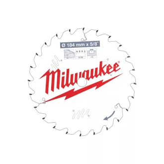   Pílový kotúč MILWAUKEE na drevo 184 x 5/8" x 1,6 mm /24T ATB