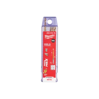   MILWAUKEE Vrták 3,0 x 65/23 mm HSS-G TiN, červená HEX - Shockwave™ (10 ks)
