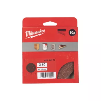  MILWAUKEE Brúsna podložka na suchý zips STD 125 mm / P60 8 otvorov (10 ks)