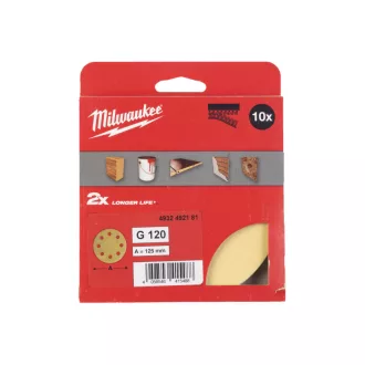   MILWAUKEE Brúsna podložka na suchý zips HP 125 mm / P120 8 otvorov (10 ks)