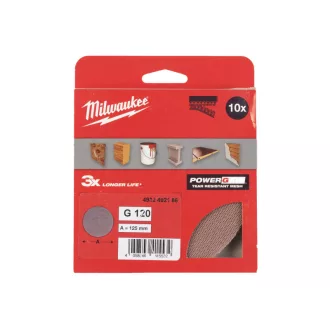   MILWAUKEE Brúsna sieťka na suchý zips PG 125 mm / P120 (10 ks)
