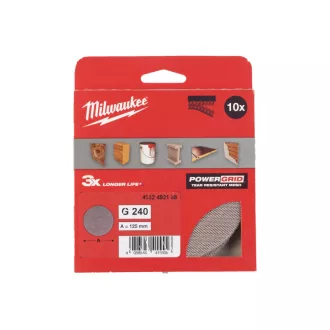   MILWAUKEE Brúsna sieťka na suchý zips PG 125 mm / P240 (10 ks)