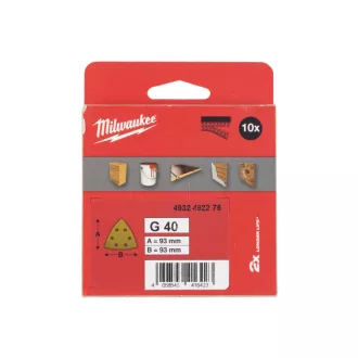   MILWAUKEE Delta brúsna doska na suchý zips HP 93 x 93 mm / P40 6 otvorov (10 ks)