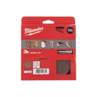   MILWAUKEE Súprava brúsnych sietí na suchý zips 10 kusov PG 150 mm / P80; P120; P180; chránič podrážky