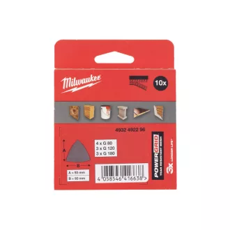   MILWAUKEE Súprava delta brúsnych sietí na suchý zips 10 kusov PG 93 x 93 mm / P80; P120; P180