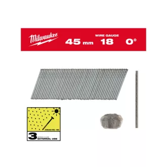   MILWAUKEE Dokončovacie klince, bezhlavé, nerezové, 18G 0° SC3 - 1,05 x 1,25 x 45 mm (5000 ks)