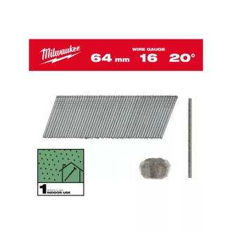   MILWAUKEE Dokončovacie klince, bez hlavy, pozinkované 16G 20° SC1 - 1,35 x 64 mm (2000 ks)