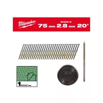   MILWAUKEE Stavebné klince, okrúhla hlava, svetlé, 20° SC1 - 2,8 x 75 mm (2000 ks)