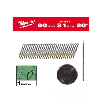   MILWAUKEE Stavebné klince, okrúhla hlava, svetlé, 20° SC1 - 3,1 x 90 mm (1750 ks)