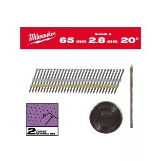   MILWAUKEE Stavebné klince, okrúhla hlava, pozinkované 20° SC2 - 2,8 x 65 mm (2000 ks)