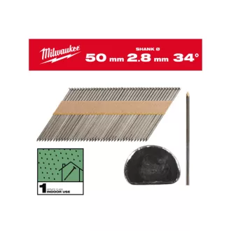   MILWAUKEE Stavebné klince, D-hlava, svetlé, 34° SC1 - 2,8 x 50 mm (2200 ks)