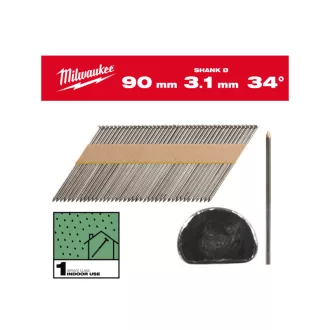   MILWAUKEE Stavebné klince, D-hlava, svetlé, 34° SC1 - 3,1 x 90 mm (2200 ks)