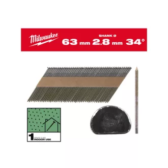   MILWAUKEE Stavebné klince, D-hlava, svetlé, 34° SC1 - 2,8 x 63 mm (2200 ks)