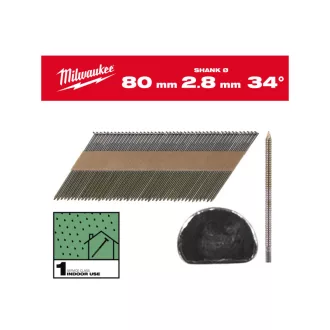   MILWAUKEE Stavebné klince, D-hlava, svetlé, 34° SC1 - 2,8 x 80 mm (2200 ks)