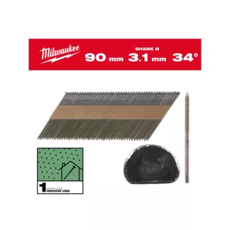   MILWAUKEE Stavebné klince, D-hlava, svetlé, 34° SC1 - 3,1 x 90 mm (2200 ks)