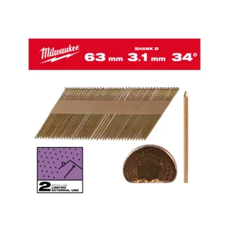   MILWAUKEE Stavebné klince, D-hlava, pozinkované 34° SC2 - 3,1 x 63 mm (2200 ks)