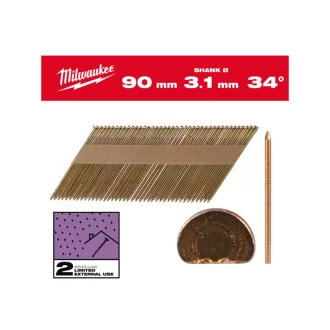   MILWAUKEE Stavebné klince, D-hlava, pozinkované 34° SC2 - 3,1 x 90 mm (2200 ks)
