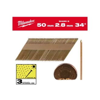   MILWAUKEE Stavebné klince, D-hlava, žiarovo zinkované 34° SC3 - 2,8 x 50 mm (2200 ks)