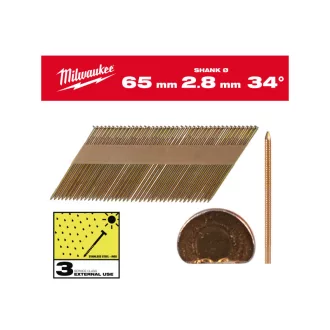   MILWAUKEE Stavebné klince, D-hlava, žiarovo zinkované 34° SC3 - 2,8 x 65 mm (2200 ks)