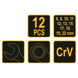 VOREL Sada kľúčov 12 kusov 6-22 mm