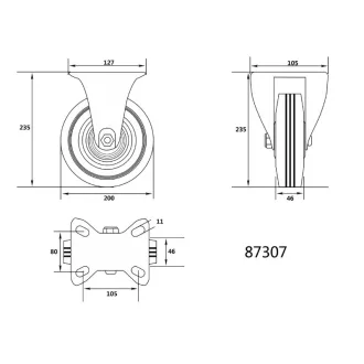 VOREL Priemyselné koleso Pevná vidlica 200 mm 150 kg
