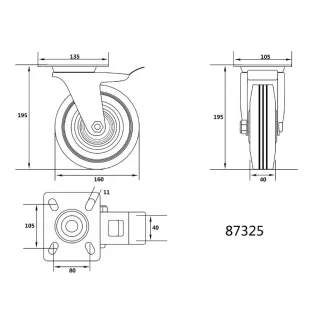   VOREL Priemyselné koleso s otočnou brzdou vidlice 160 mm 130 kg