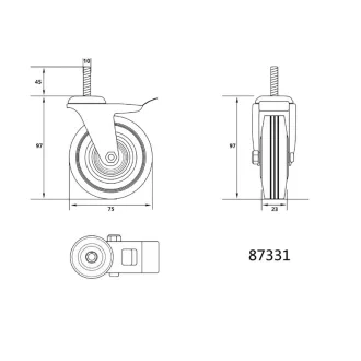 VOREL Priemyselné koleso s otočnou brzdou 75 mm 40 kg