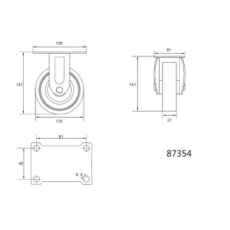 VOREL Priemyselná kolesová pevná vidlica 125 mm 50 kg